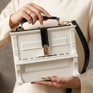 Novelty Piano Box Handbag in White with Black Handle